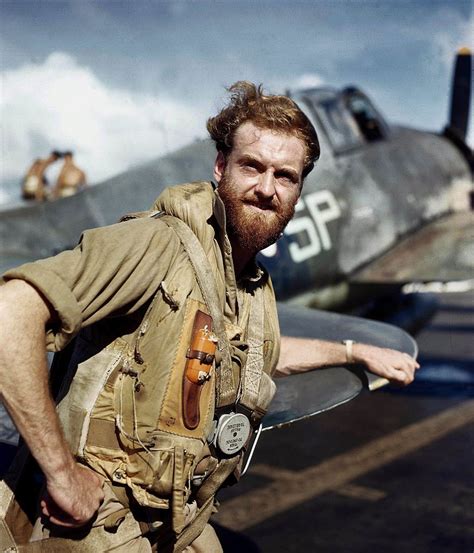 Fleet Air Arm Pilot Royal Navy With His Hellcat Fighter In The Far