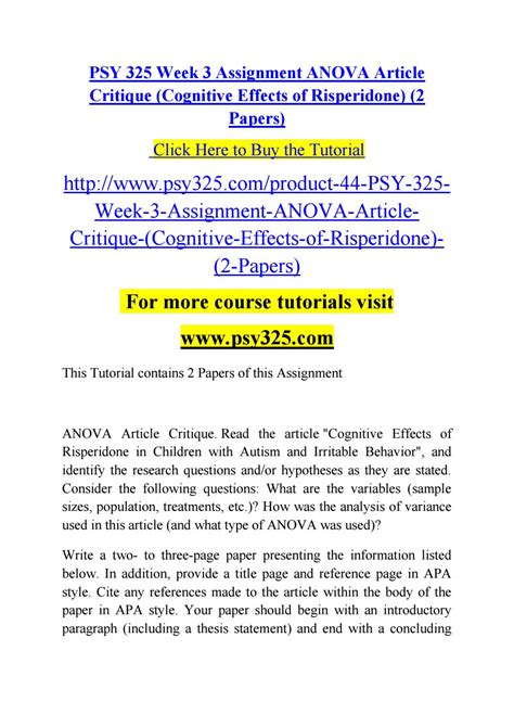 Psy 325 Week 3 Assignment Anova Article Critique Psy325 By