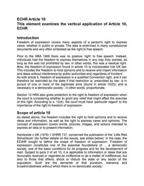 ECHR Article 10 - ECHR Article 10 This element examines the vertical ...