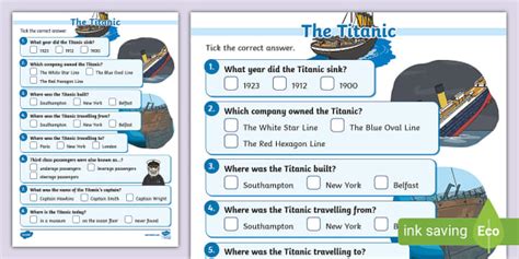 Ks Titanic Paper Quiz Twinkl History Lehrer Gemacht