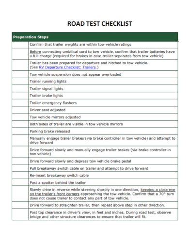 FREE 8+ Road Test Checklist Samples in PDF