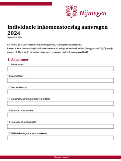 Invulbaar Online Aanvraagformulier Individuele Inkomenstoeslag