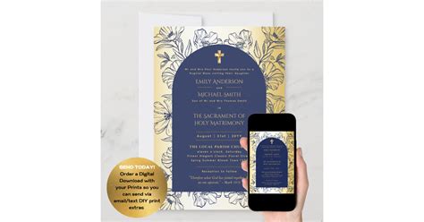 Blue Gold Catholic Nuptial Mass Wedding Invitation Zazzle