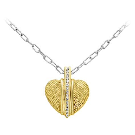 Judith Ripka Chain Necklace With Diamond And Gold Heart Enhancer At