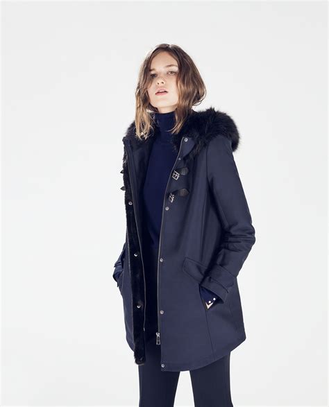 Zara Woman Fur Hooded Duffle Coat With Toggles Trenca Moda Estilo Moda