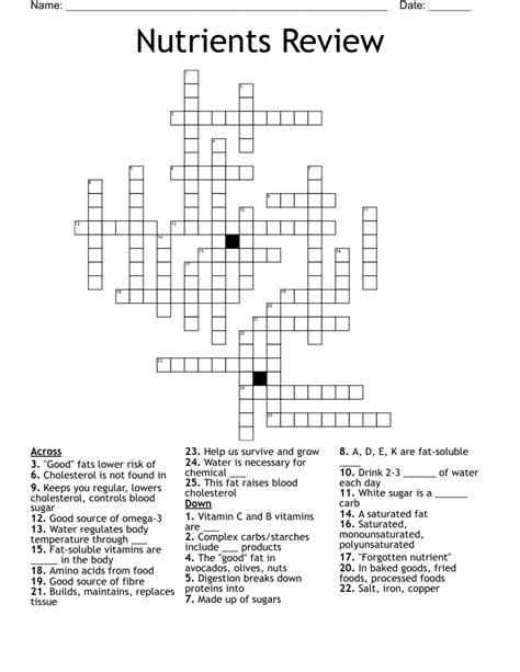 Food And Nutrition Crossword Puzzle Wordmint