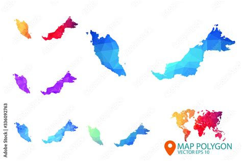 Malaysia Map Set Of Geometric Rumpled Triangular Low Poly Style