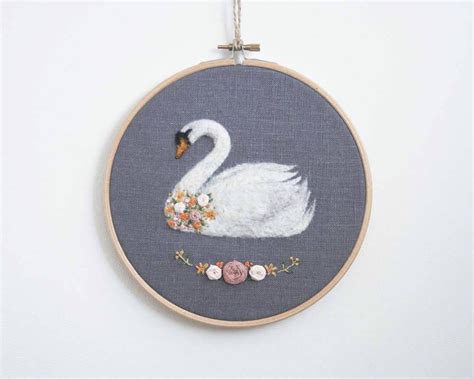 Embroidered Swan Hand Embroidery Hoop Swan Princess Swan Wall Art