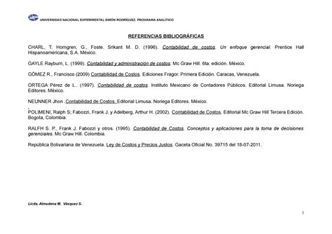 Referencias Bibliogr Ficas Contabilidad De Costos I Universidad