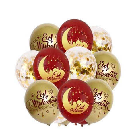 12er Set Eid Mubarak Ballons Party Deko Gold Rot