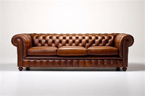 Premium Photo Brown Leather Couch Sitting On Top Of White Floor Next