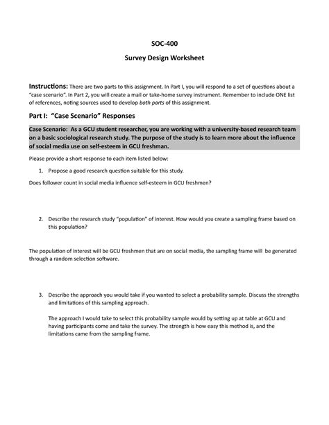 GCU SOC 400 Survey Design Worksheet C SOC Survey Design Worksheet