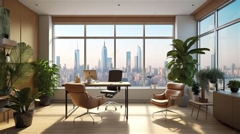 Rendering 3d Yang Menakjubkan Dari Kantor Modern Dengan Pemandangan