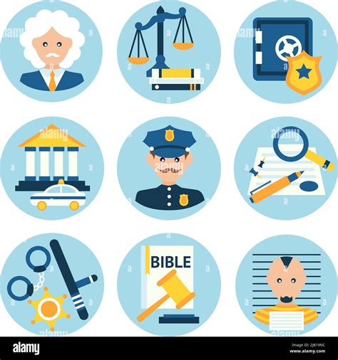 Law Legal Justice Judge Police And Legislation Icons Set Isolated