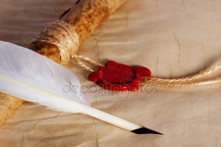 Old Paper Ancient Parchment Scroll Envelope With Wax Seal And Quill