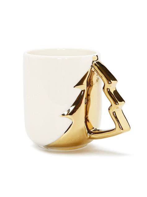 White Coffee Mug With Gold Christmas Tree Handle Coffee Station