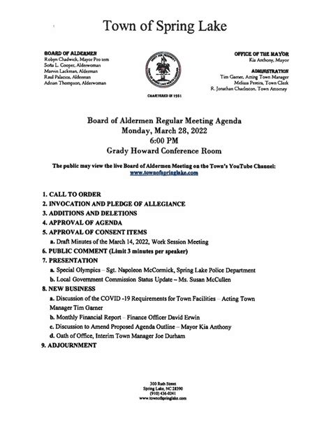 March 28 2022 Town Of Spring Lake Town Of Spring Lake