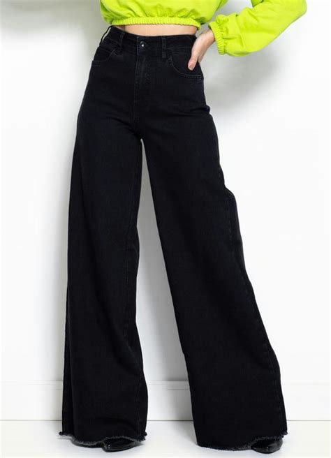 Calça Wide Leg Jeans Preta Colcci