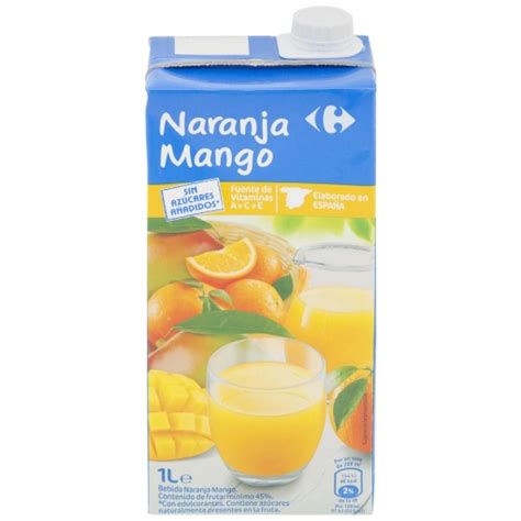 Bebida de naranja y mango Carrefour sin azúcar añadidoes brik 1 l