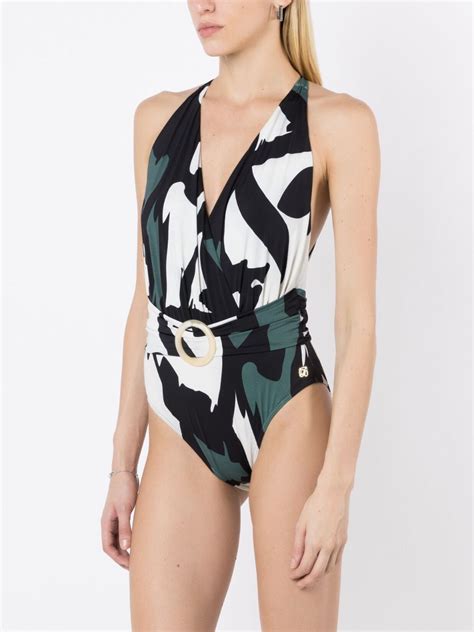 Brigitte Abstract Pattern Halterneck Tie Swimsuit Multicolour Farfetch