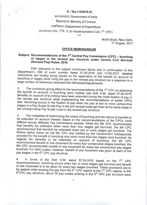 7th Cpc Pay Fixation Bunching Of Stages In Revised Structure Fin Min