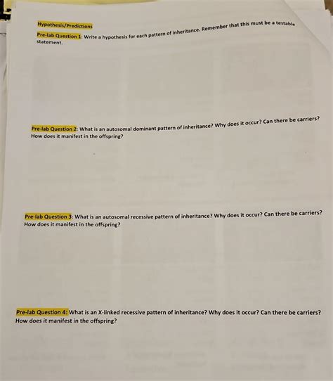 Solved Hypothesis Predictions Pre Lab Question 1 Write A Chegg