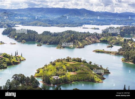 Panorama view of Guatape lake area, Colombia, South America Stock Photo ...