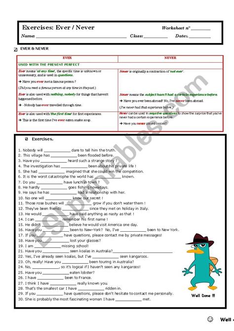 Ever And Never Esl Worksheet By Eduthoreau