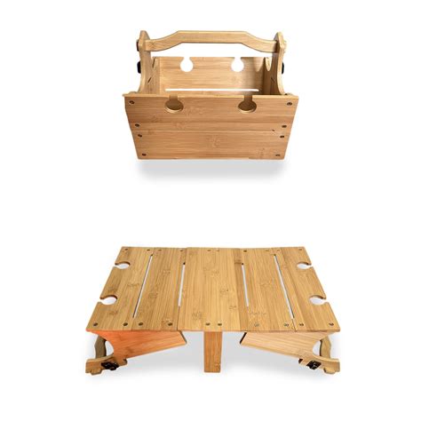 2 In 1 Foldable Bamboo Picnic Table With Glass Holder And Portable