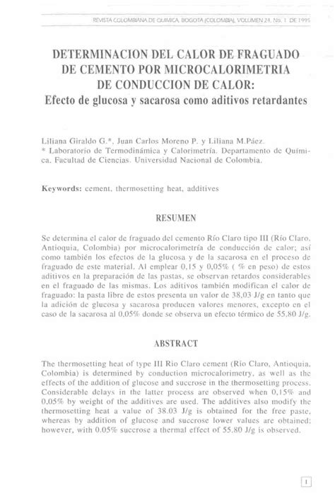 Rcolquim Fcbog 31 2 Determinacion Del Calor De Fraguado REVISTA