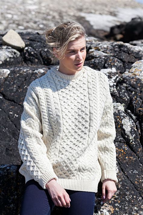 Traditional Irish Aran Crew Neck Sweater Aran Islands Knitwear