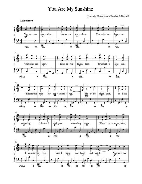 Piano Music Sheets You Are My Sunshine By Jimmie Davis And Charles