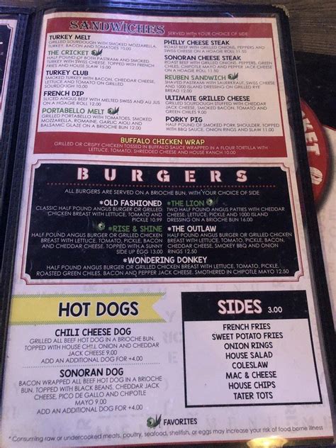 Menu At Cross Eyed Cricket Peoria Pub Bar Peoria