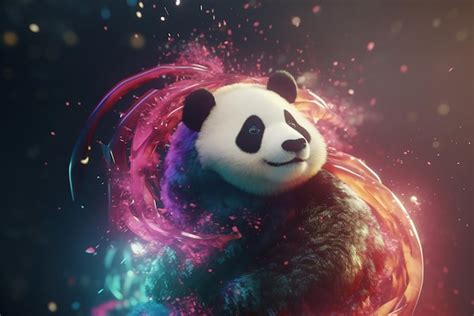 Premium Ai Image A Panda With A Pink And Purple Background