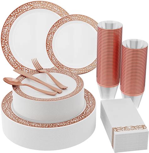 Amazon I00000 200PCS Rose Gold Plastic Plates With Disposable