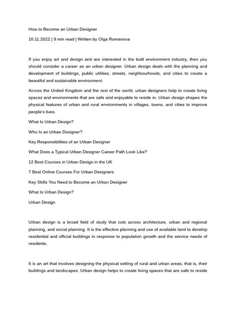 How To Become An Urban Designer Pdf