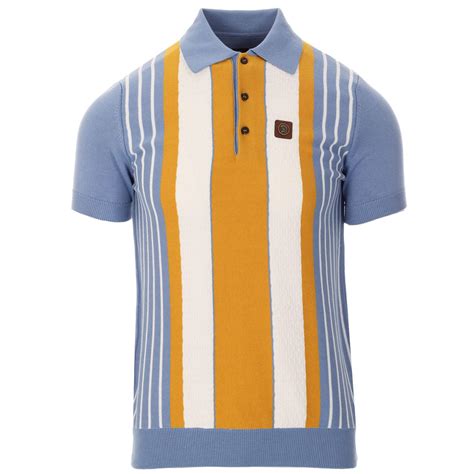 Trojan Records Retro Mod Textured Stripe Knit Polo In Sky