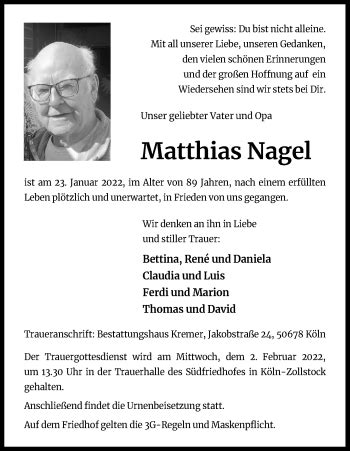 Traueranzeigen Von Matthias Nagel Wirtrauern