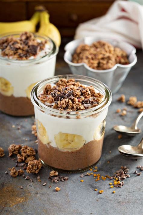 Chocolate Chia Pudding Parfait With Banana Stock Image Image Of