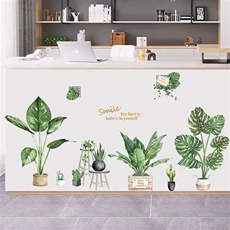 Tropical Palm Leaf Wall Decals Green Potted Plant Leaf