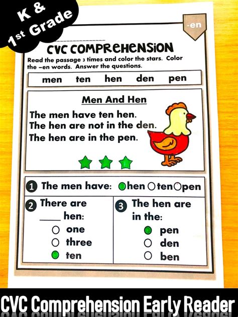 Phonics Worksheets Cvc Comprehension Early Reader Mrs Vanessa Wong