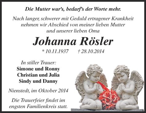 Traueranzeigen Von Johanna R Sler Abschied Nehmen De