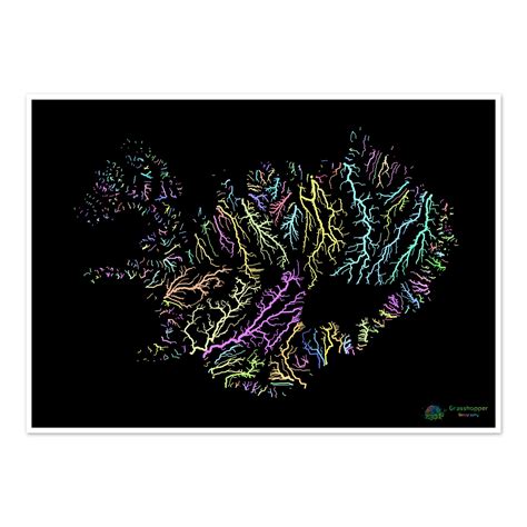 Iceland - River basin map, pastel on black - Fine Art Print – Grasshopper Geography