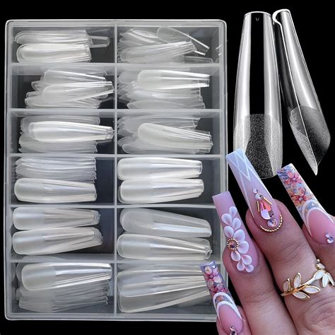 Amazon Luckforever Pc Xl Coffin Gel X Nail Tips Clear Fake