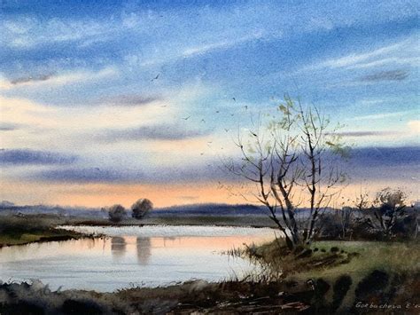 Tree By The River 2 2020 Watercolour By Eugenia Gorbacheva