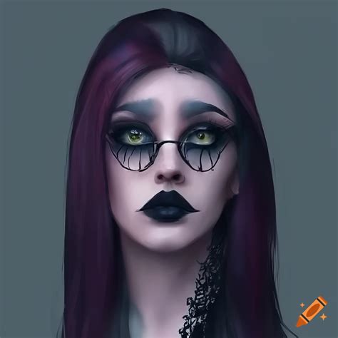 Portrait Of A Pale Goth Girl With Green Eyes Red And Black Hair Dark