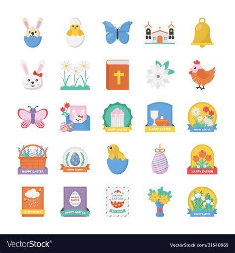 Easter Icons Set Royalty Free Vector Image Vectorstock