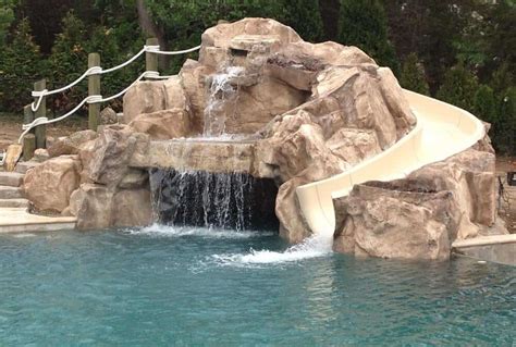 Custom Grotto Waterfall With Slide Ricorock® Inc