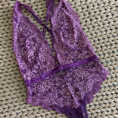 Victoria S Secret Intimates Sleepwear Victorias Secret Purple And Gold Lace Teddy Lingerie