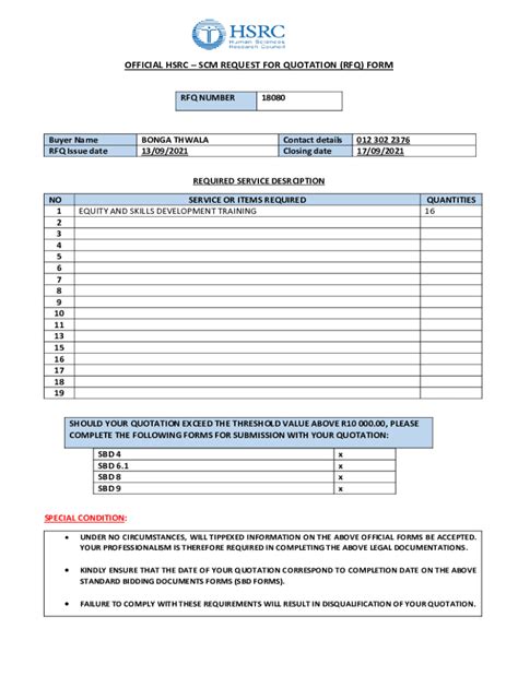 Fillable Online Scm Request For Quotation Rfq Form Etenders Fax